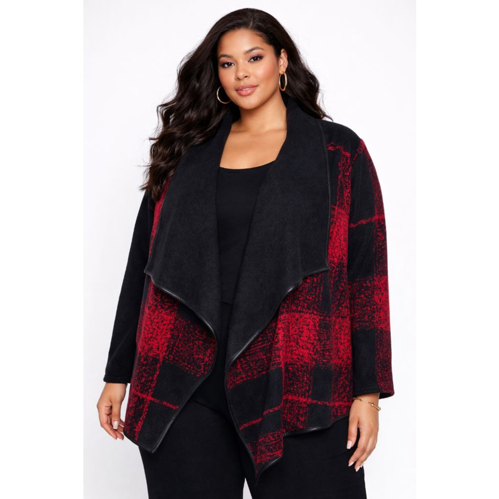 ELLEN REYES Plaid Cape Jacket Black Red, Women's Size 2X